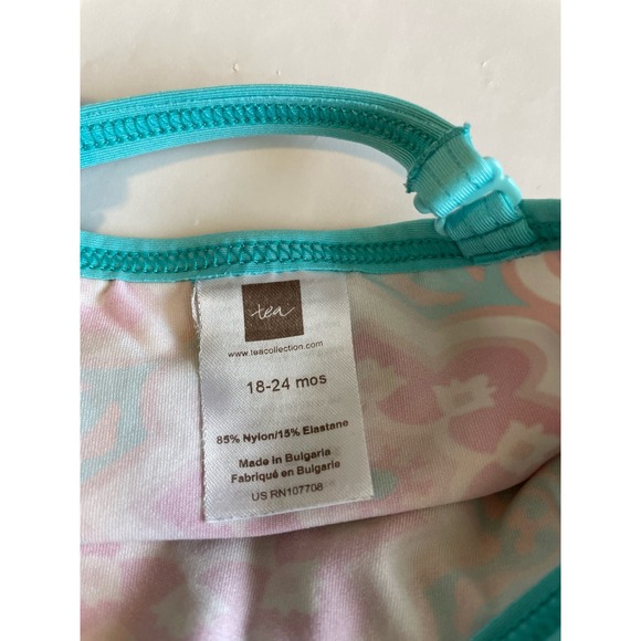 Tea ruffled tankini top aqua blue and pink. Size 18-24 months. - Picture 3 of 4